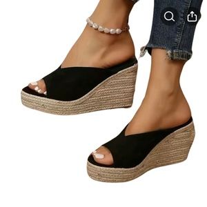 Women's Espadrille Wedge Sandals, Casual Peep Toe Slip On Platform Shoes.